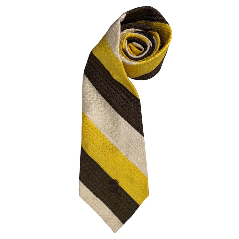 1950s–1960s Countess Mara Brown Yellow Stripe Wide Vintage Tie